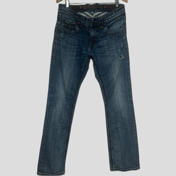 Rock Revival Chopper Straight Distressed Medium Wash Jeans - Picture 2 of 16